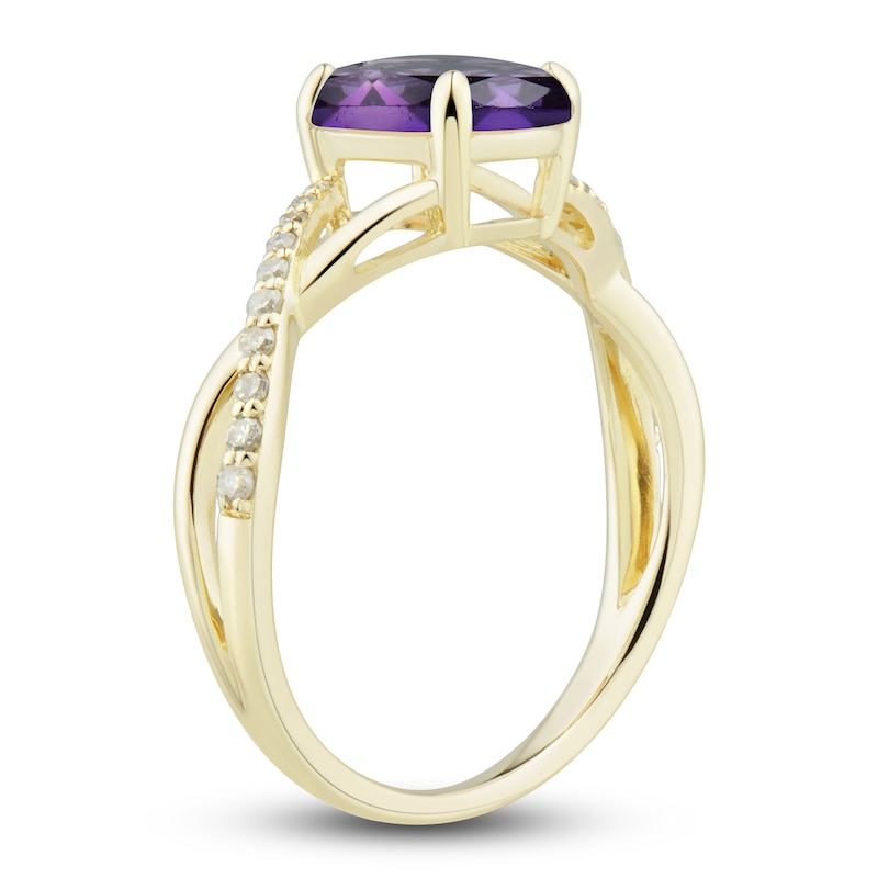 Natural Amethyst Ring, Earring & Necklace Set 1/5 ct tw Diamonds 10K Yellow Gold