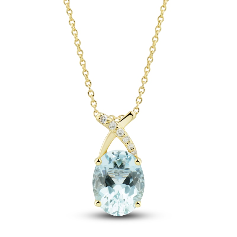 Main Image 2 of Natural Aquamarine Ring, Earring & Necklace Set 1/5 ct tw Diamonds 10K Yellow Gold