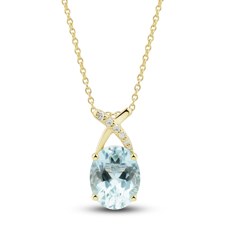 Natural Aquamarine Ring, Earring & Necklace Set 1/5 ct tw Diamonds 10K Yellow Gold