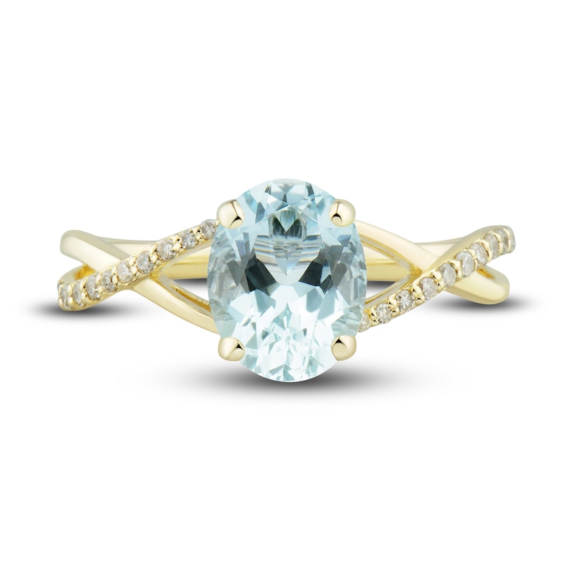 Natural Aquamarine Ring, Earring & Necklace Set 1/5 ct tw Diamonds 10K Yellow Gold
