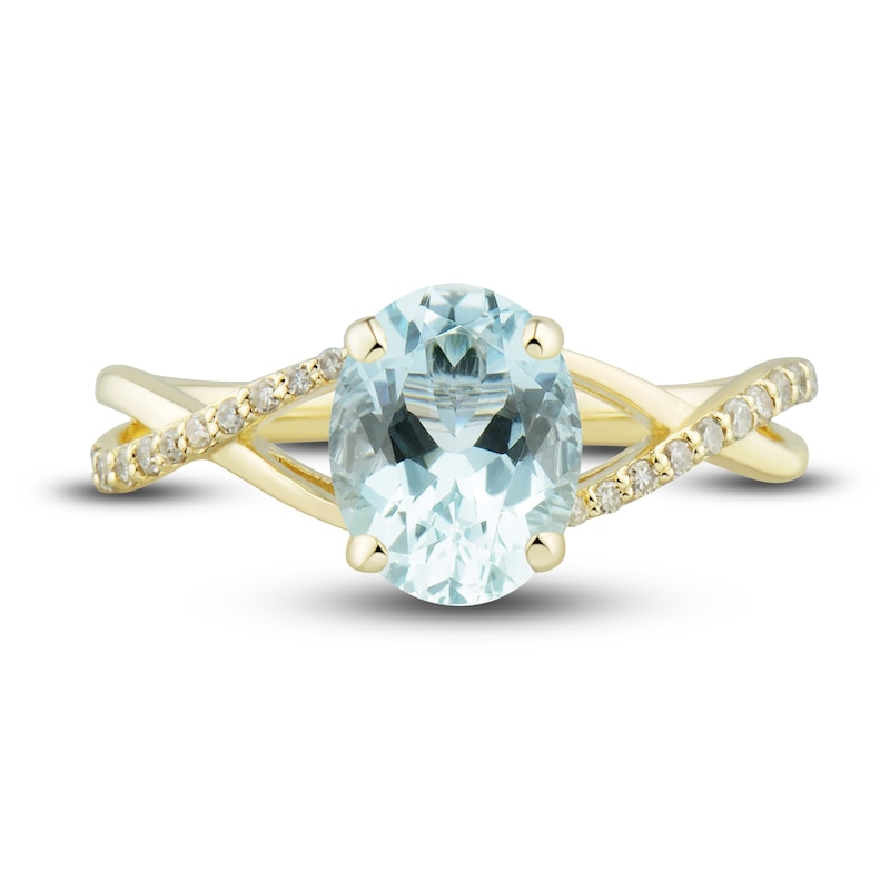 Main Image 5 of Natural Aquamarine Ring, Earring & Necklace Set 1/5 ct tw Diamonds 10K Yellow Gold