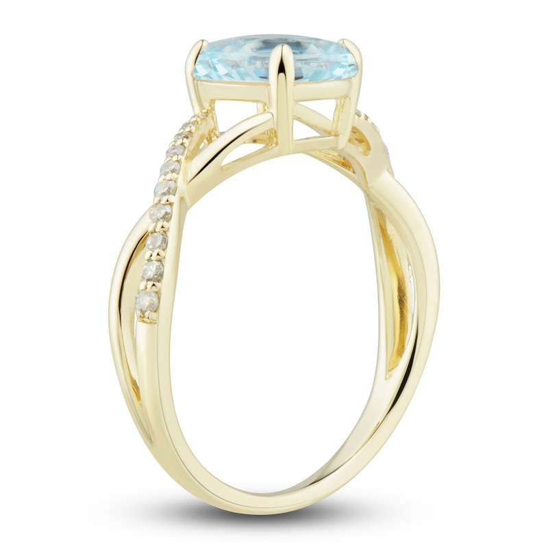 Natural Aquamarine Ring, Earring & Necklace Set 1/5 ct tw Diamonds 10K Yellow Gold