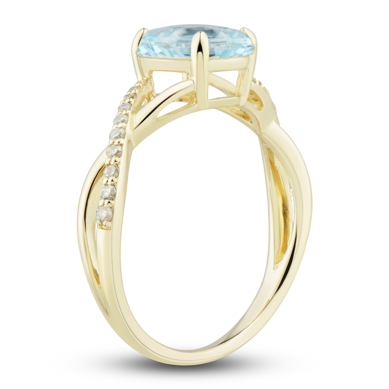 Main Image 6 of Natural Aquamarine Ring, Earring & Necklace Set 1/5 ct tw Diamonds 10K Yellow Gold