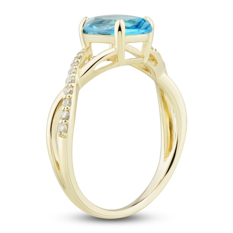 Main Image 6 of Natural Swiss Blue Topaz Ring, Earring & Necklace Set 1/5 ct tw Diamonds 10K Yellow Gold
