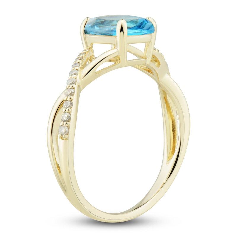 Natural Swiss Blue Topaz Ring, Earring & Necklace Set 1/5 ct tw Diamonds 10K Yellow Gold