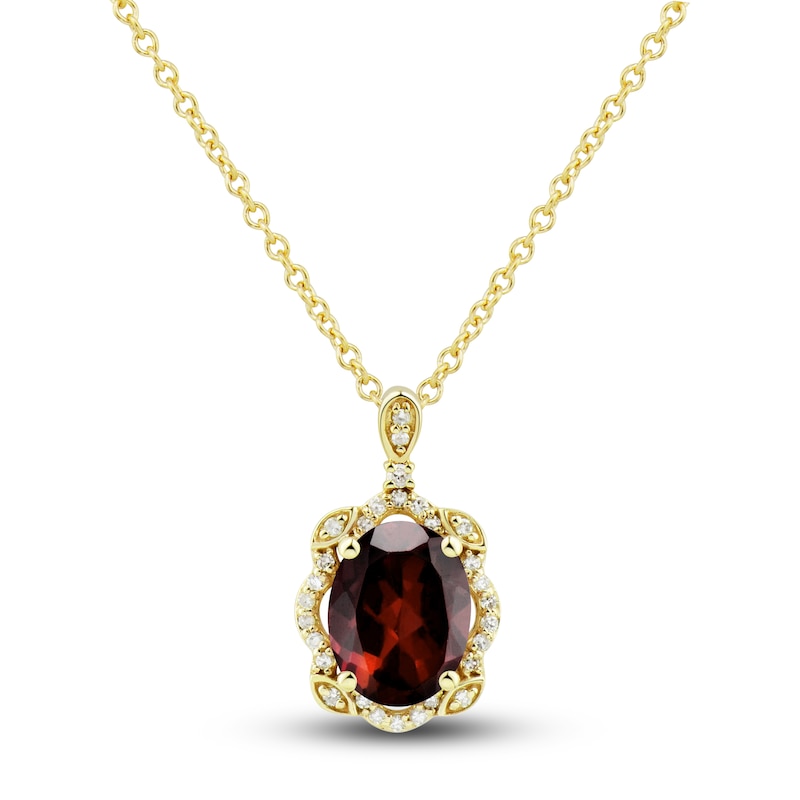 Natural Garnet Ring, Earring & Necklace Set 1/3 ct tw Diamonds 10K Yellow Gold