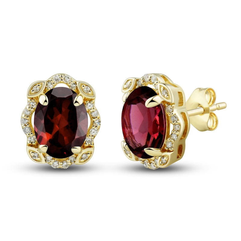Natural Garnet Ring, Earring & Necklace Set 1/3 ct tw Diamonds 10K Yellow Gold