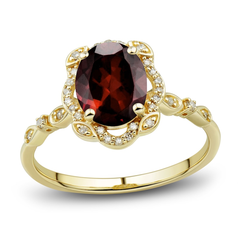 Main Image 4 of Natural Garnet Ring, Earring & Necklace Set 1/3 ct tw Diamonds 10K Yellow Gold