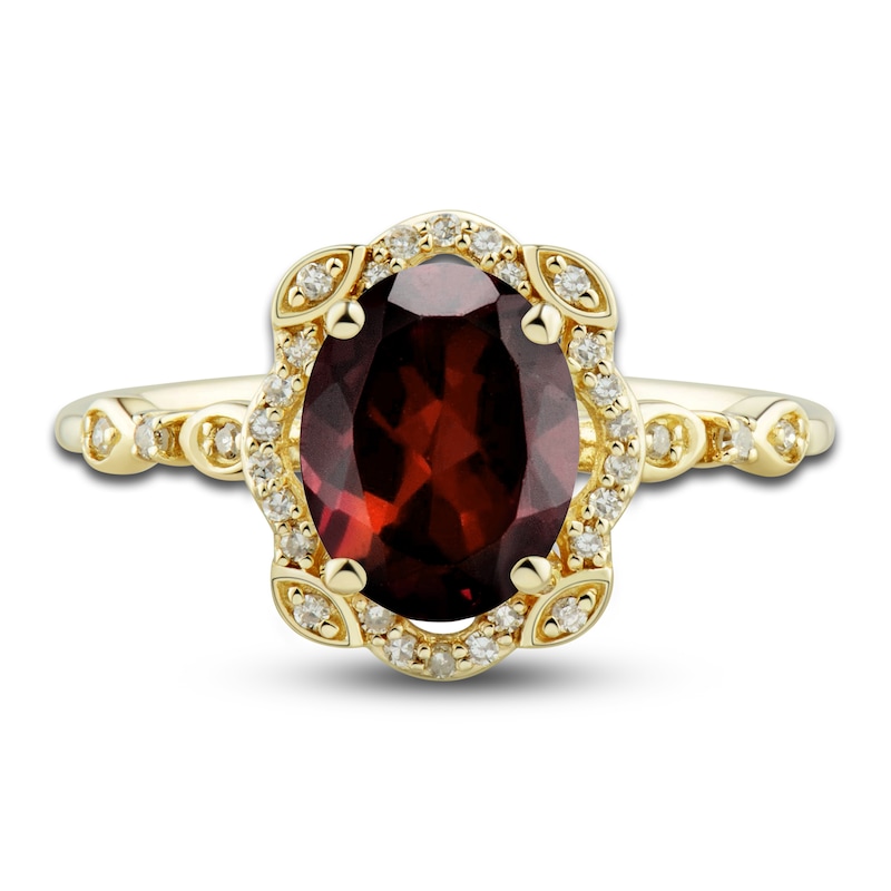 Main Image 5 of Natural Garnet Ring, Earring & Necklace Set 1/3 ct tw Diamonds 10K Yellow Gold