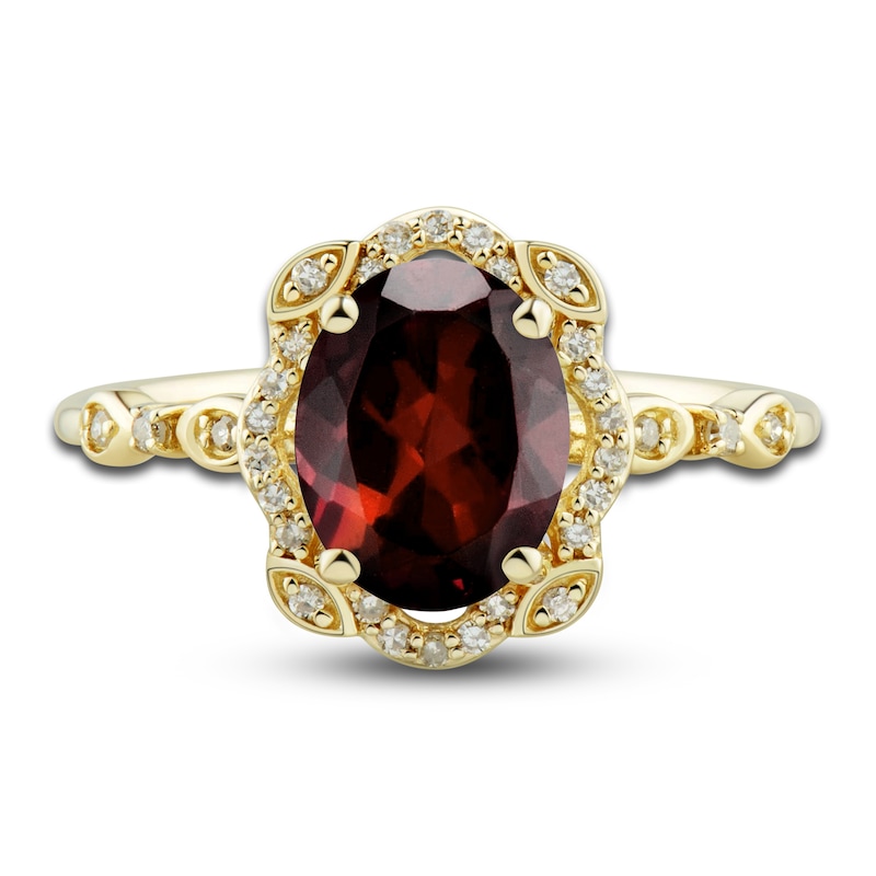 Natural Garnet Ring, Earring & Necklace Set 1/3 ct tw Diamonds 10K Yellow Gold