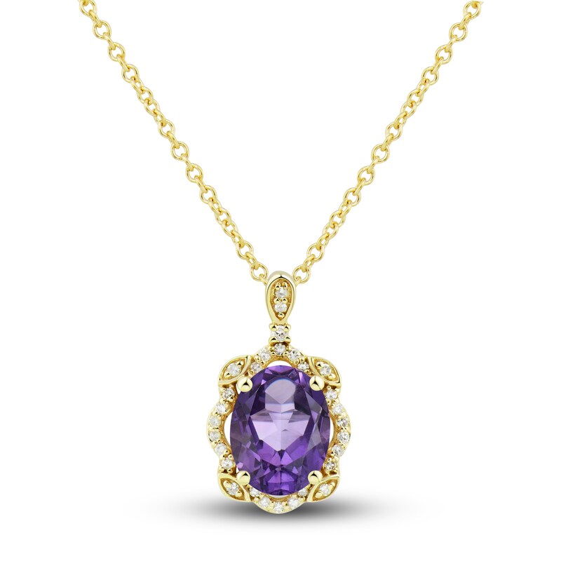 Main Image 2 of Natural Amethyst Ring, Earring & Necklace Set 1/3 ct tw Diamonds 10K Yellow Gold