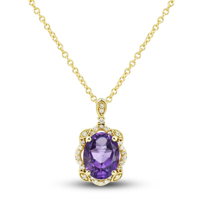 Natural Amethyst Ring, Earring & Necklace Set 1/3 ct tw Diamonds 10K Yellow Gold