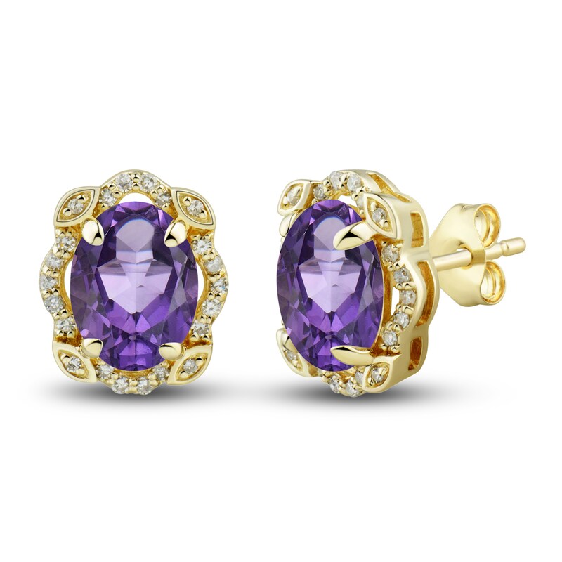 Main Image 3 of Natural Amethyst Ring, Earring & Necklace Set 1/3 ct tw Diamonds 10K Yellow Gold