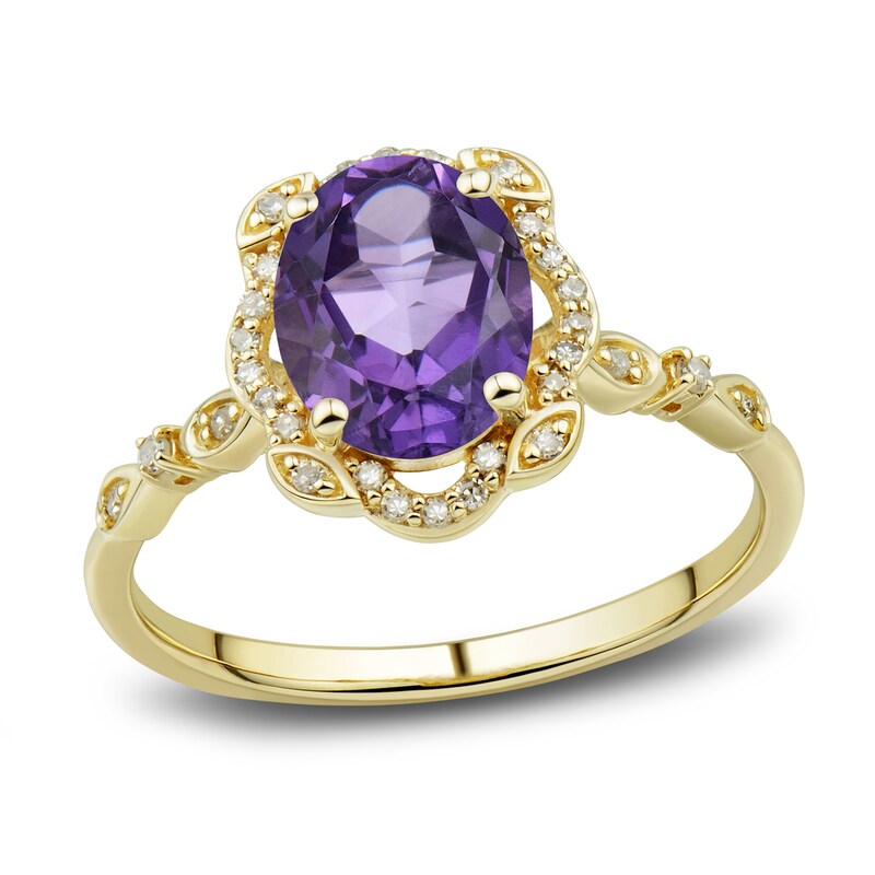 Main Image 4 of Natural Amethyst Ring, Earring & Necklace Set 1/3 ct tw Diamonds 10K Yellow Gold