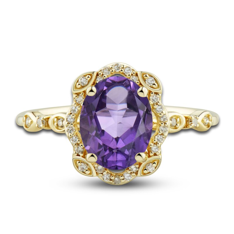 Natural Amethyst Ring, Earring & Necklace Set 1/3 ct tw Diamonds 10K Yellow Gold