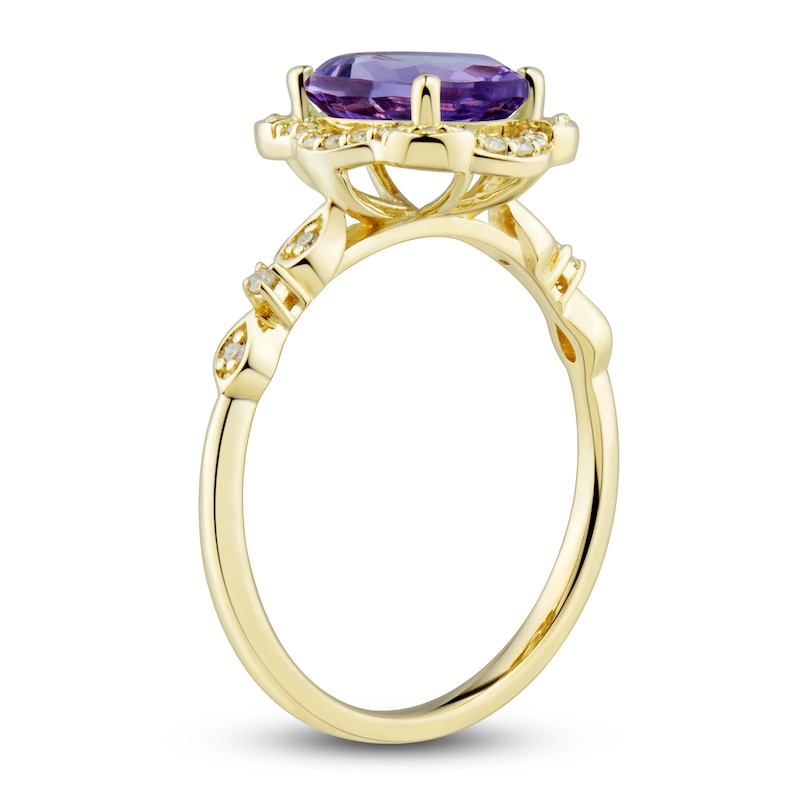 Natural Amethyst Ring, Earring & Necklace Set 1/3 ct tw Diamonds 10K Yellow Gold