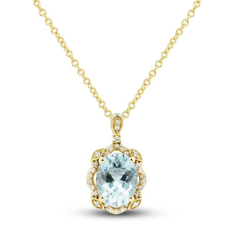 Main Image 2 of Natural Aquamarine Ring, Earring & Necklace Set 1/3 ct tw Diamonds 10K Yellow Gold