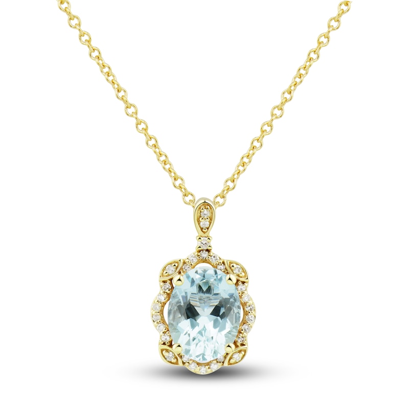 Natural Aquamarine Ring, Earring & Necklace Set 1/3 ct tw Diamonds 10K Yellow Gold