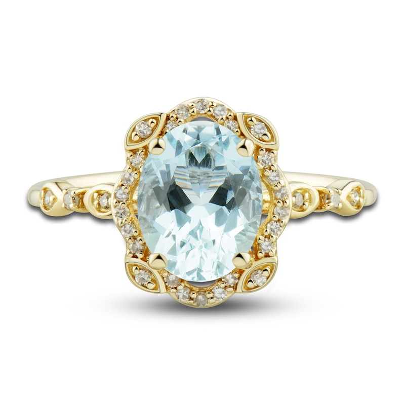 Natural Aquamarine Ring, Earring & Necklace Set 1/3 ct tw Diamonds 10K Yellow Gold