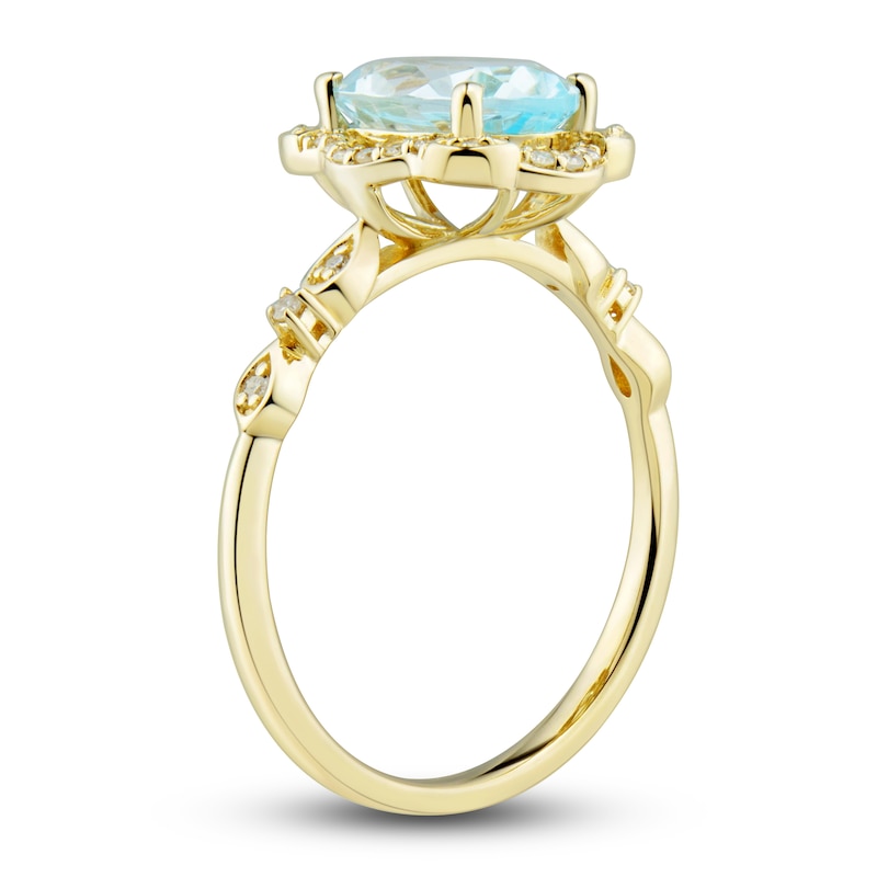 Natural Aquamarine Ring, Earring & Necklace Set 1/3 ct tw Diamonds 10K Yellow Gold
