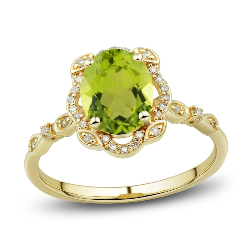 Natural Peridot Ring, Earring & Necklace Set 1/3 ct tw Emerald 10K Yellow Gold