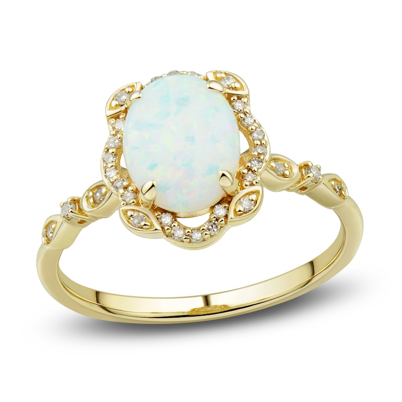 Lab-Created Opal Ring, Earring & Necklace Set 1/3 ct tw Diamonds 10K ...