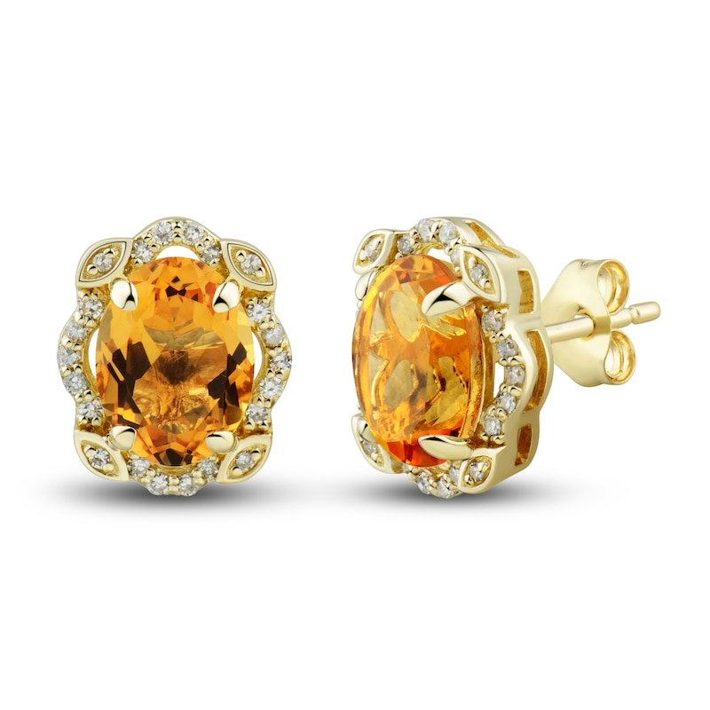 Main Image 3 of Natural Citrine Ring, Earring & Necklace Set 1/3 ct tw Diamonds 10K Yellow Gold