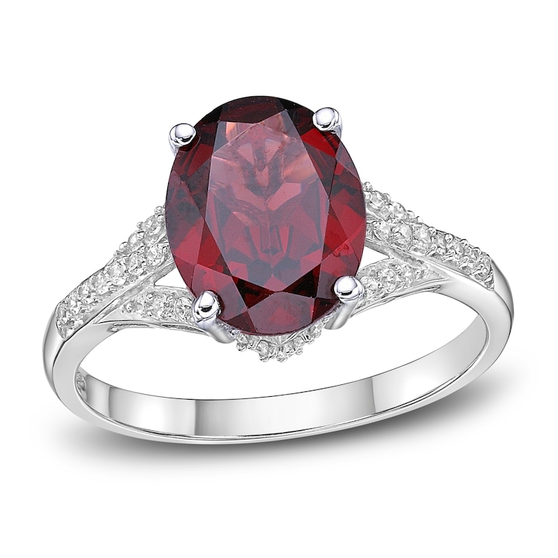 Main Image 1 of Natural Garnet Ring 1/6 ct tw Diamonds 10K White Gold