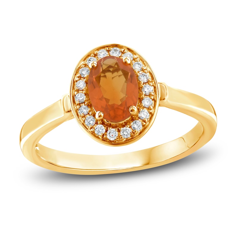 Main Image 1 of Natural Fire Opal Ring 1/8 ct tw Diamonds 10K Yellow Gold