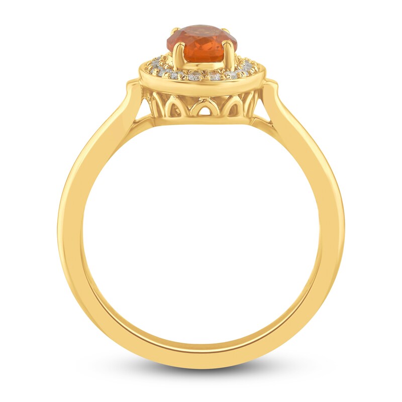 Main Image 2 of Natural Fire Opal Ring 1/8 ct tw Diamonds 10K Yellow Gold