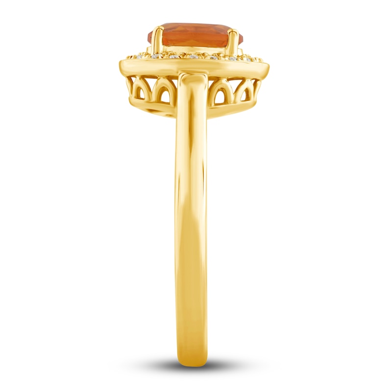 Main Image 3 of Natural Fire Opal Ring 1/8 ct tw Diamonds 10K Yellow Gold
