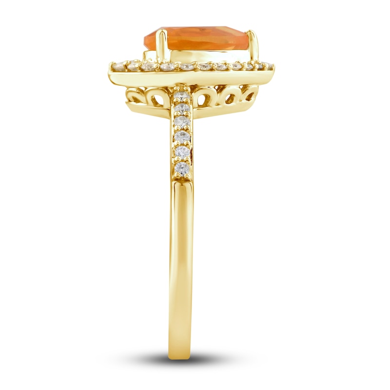 Main Image 3 of Natural Fire Opal Ring 1/4 ct tw Diamonds 10K Yellow Gold