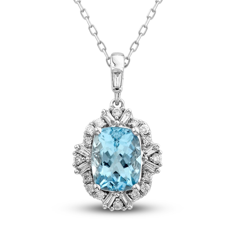 Main Image 1 of Natural Aquamarine Pendant Necklace 1/4 ct tw Diamonds 10K White Gold 18"