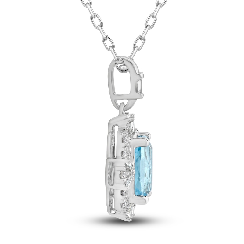 Main Image 2 of Natural Aquamarine Pendant Necklace 1/4 ct tw Diamonds 10K White Gold 18"