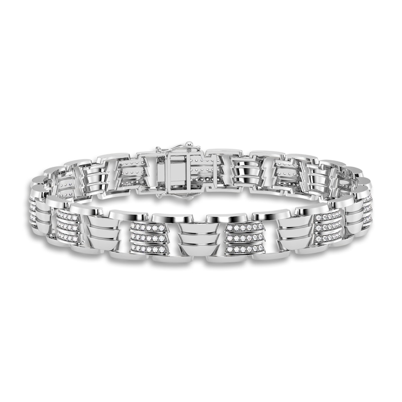 Main Image 1 of Men's Diamond Bracelet 1 ct tw Round 14K White Gold 8.5"