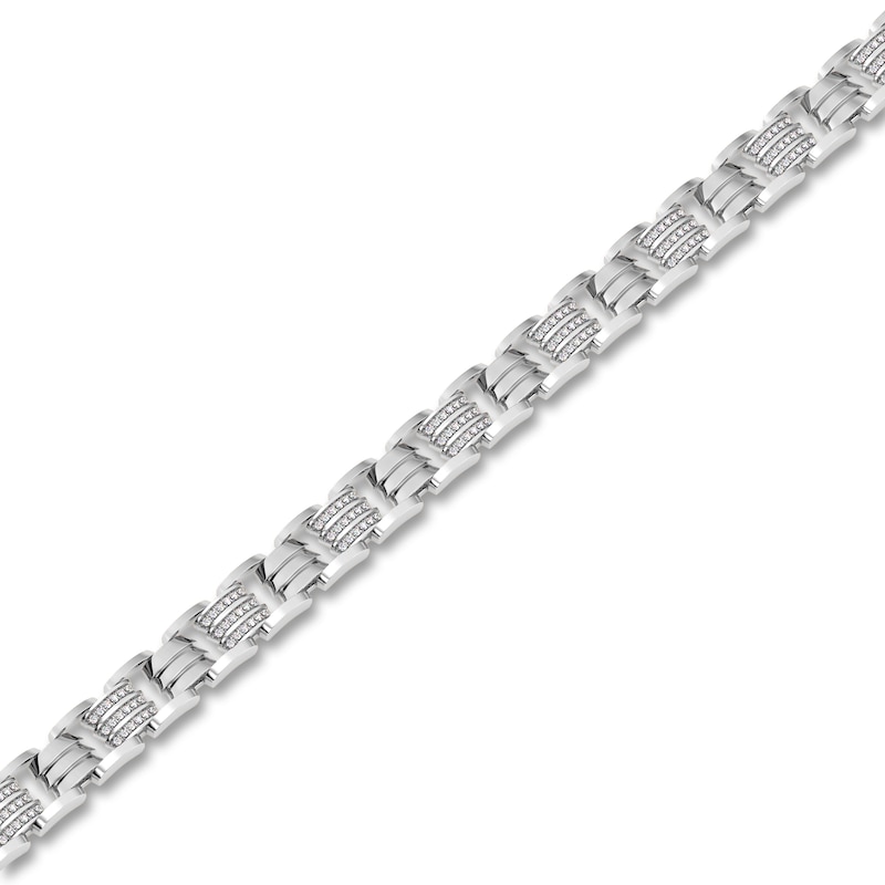 Main Image 2 of Men's Diamond Bracelet 1 ct tw Round 14K White Gold 8.5"