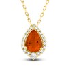 Thumbnail Image 1 of Natural Fire Opal Pendant Necklace 1/6 ct tw Diamonds 10K Yellow Gold 18"