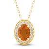 Thumbnail Image 1 of Natural Fire Opal Pendant Necklace 1/8 ct tw Diamonds 10K Yellow Gold 18"