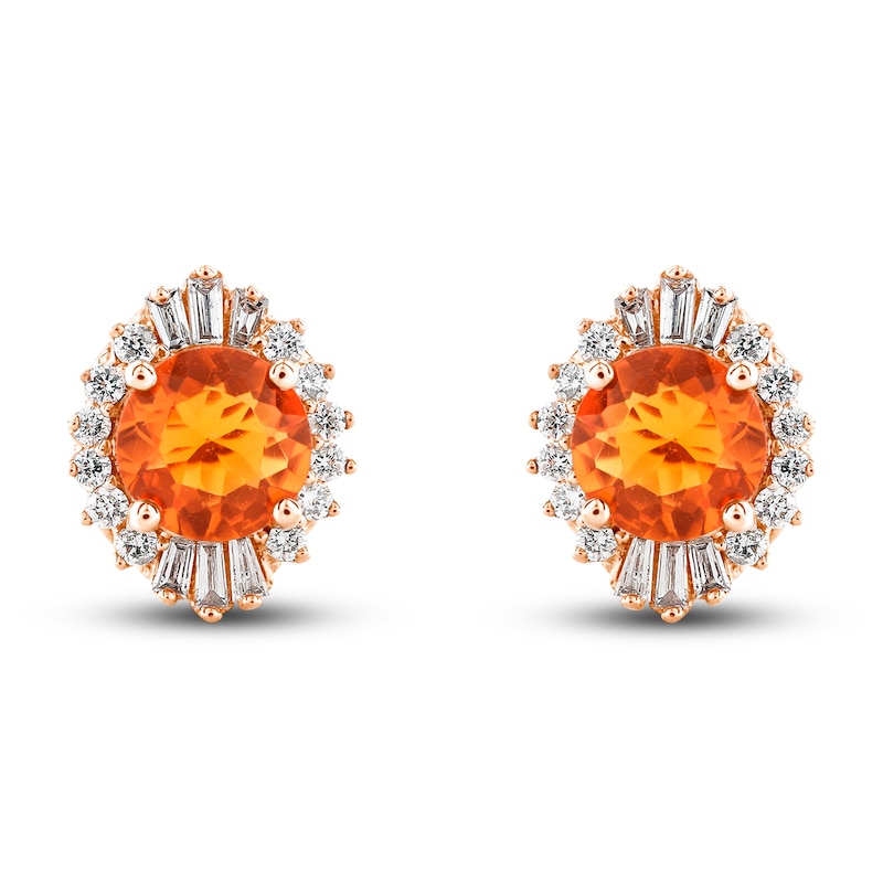 Main Image 1 of Natural Fire Opal Stud Earrings 1/5 ct tw Diamonds 10K Rose Gold