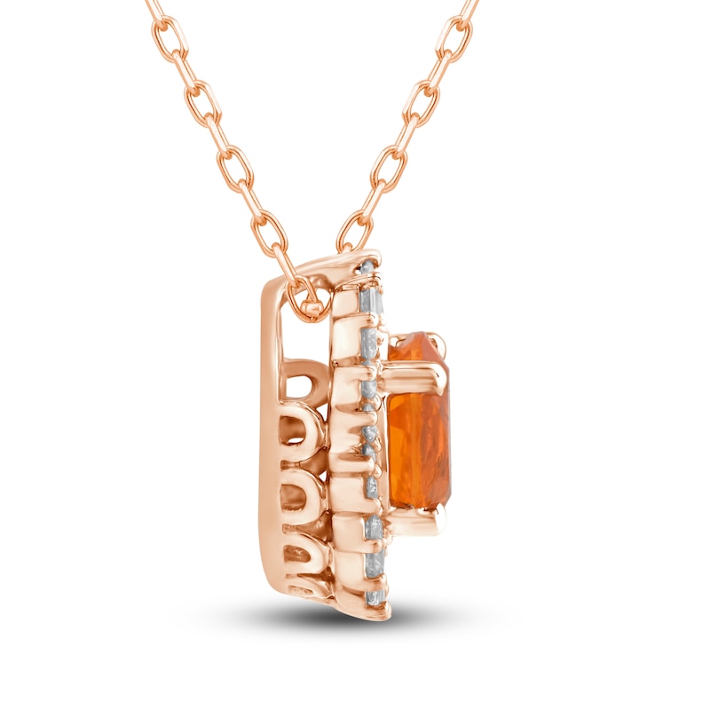Main Image 2 of Natural Fire Opal Pendant Necklace 1/6 ct tw Diamonds 10K Rose Gold 18"