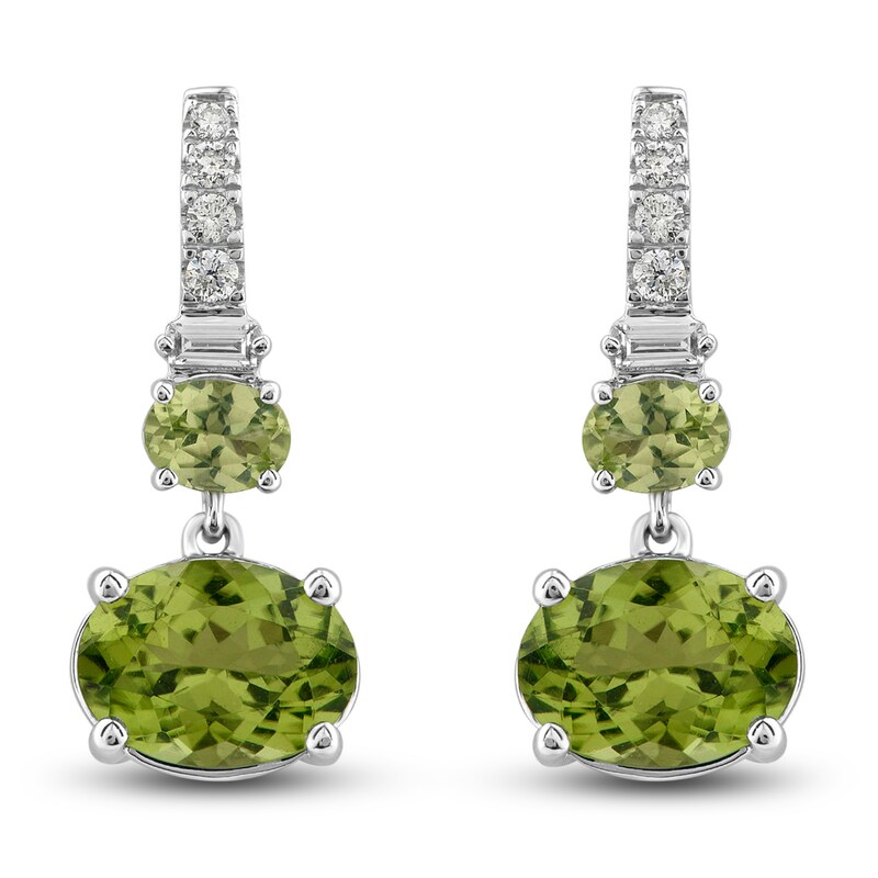 Natural Peridot Drop Earrings 1/8 ct tw Diamonds 10K White Gold