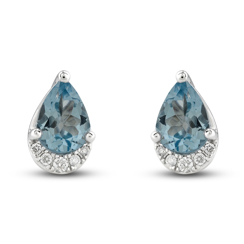 Main Image 1 of Natural Aquamarine Stud Earrings 1/20 ct tw Diamonds 10K White Gold