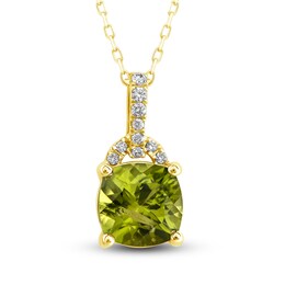 Natural Peridot Pendant Necklace 1/15 ct tw Diamonds 10K Yellow Gold 18&quot;