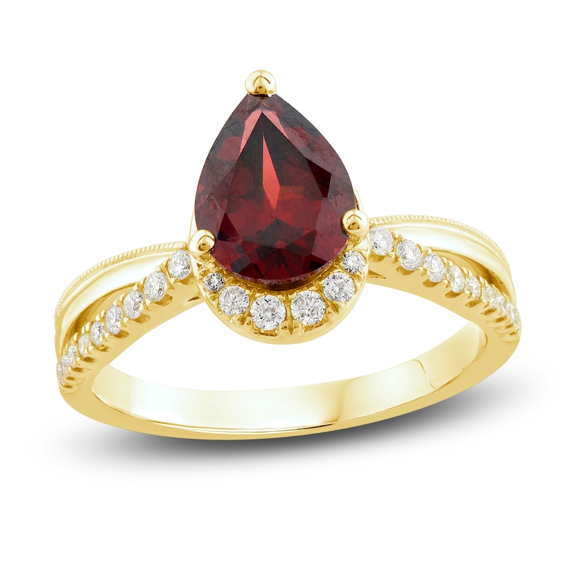 Main Image 1 of Natural Garnet Ring 1/5 ct tw Diamonds 10K Yellow Gold