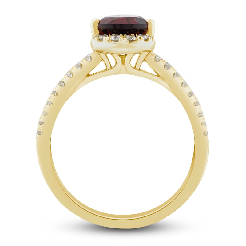 Main Image 2 of Natural Garnet Ring 1/5 ct tw Diamonds 10K Yellow Gold