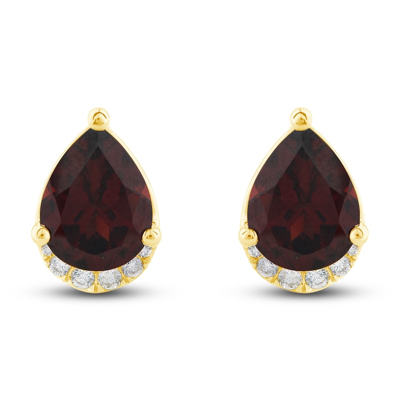 Main Image 1 of Natural Garnet Stud Earrings 1/10 ct tw Diamonds 10K Yellow Gold