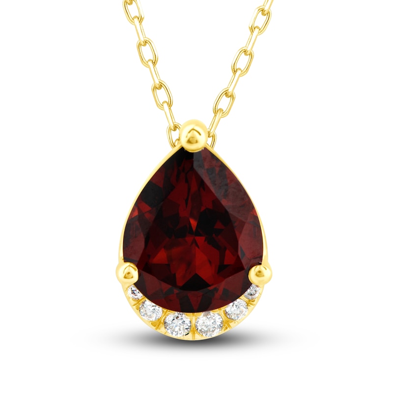 Main Image 1 of Natural Garnet Pendant Necklace 1/20 ct tw Diamonds 10K Yellow Gold 18"