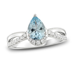 Natural Aquamarine Ring 1/5 ct tw Diamonds 10K White Gold