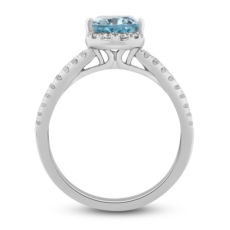Main Image 2 of Natural Aquamarine Ring 1/5 ct tw Diamonds 10K White Gold
