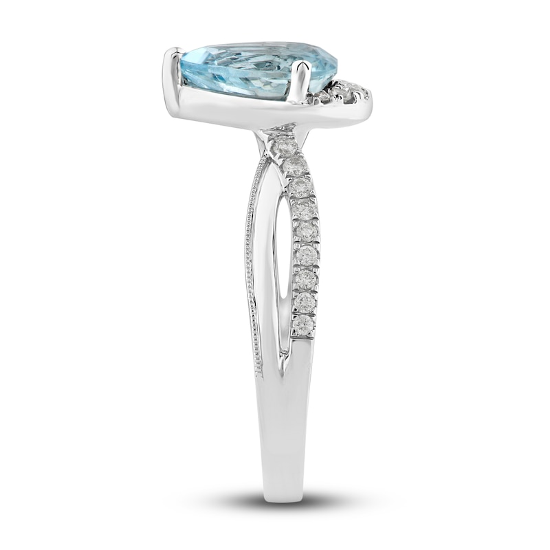 Main Image 3 of Natural Aquamarine Ring 1/5 ct tw Diamonds 10K White Gold